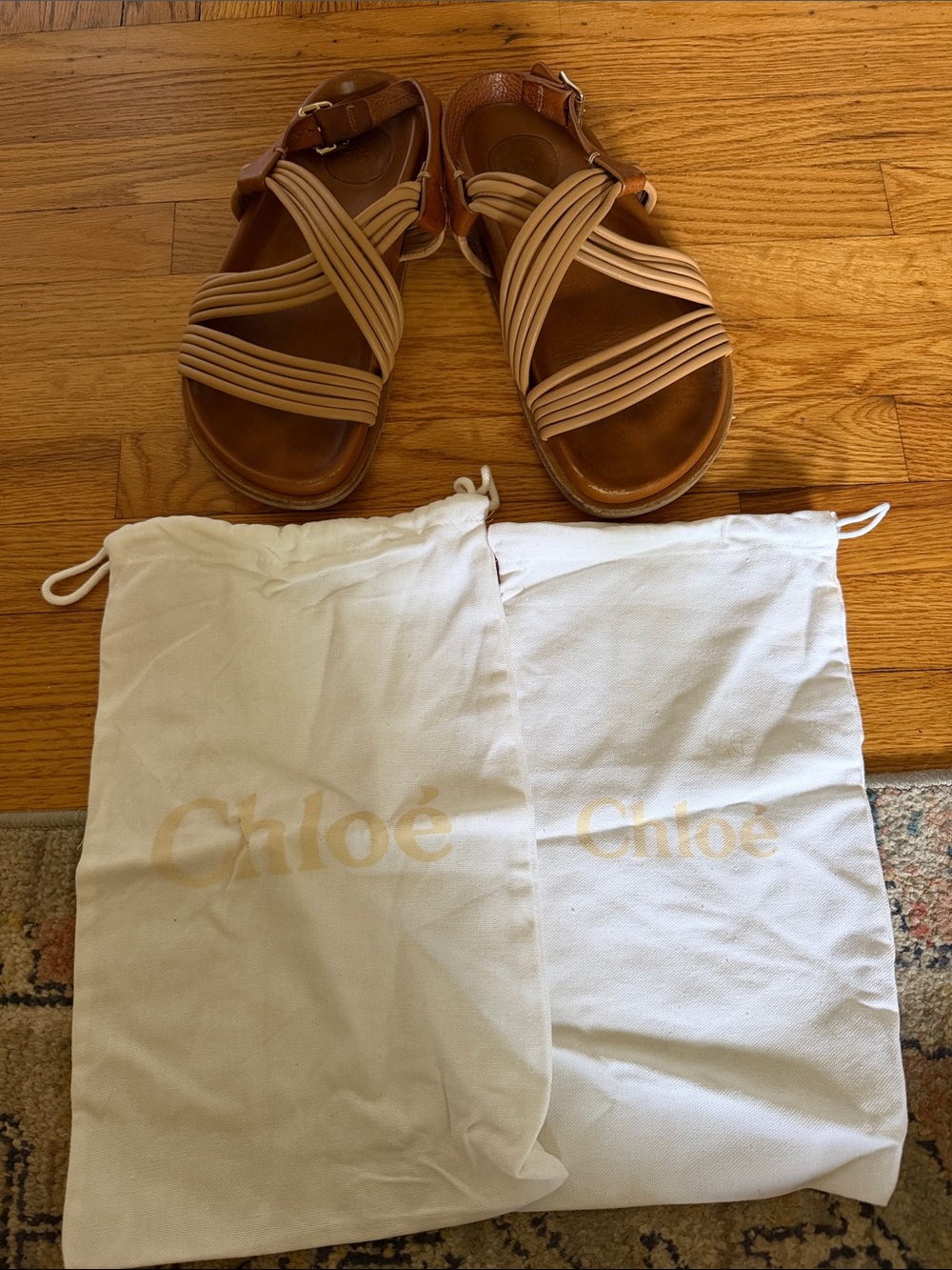 Chloé Tan Leather Slingback Sandals
